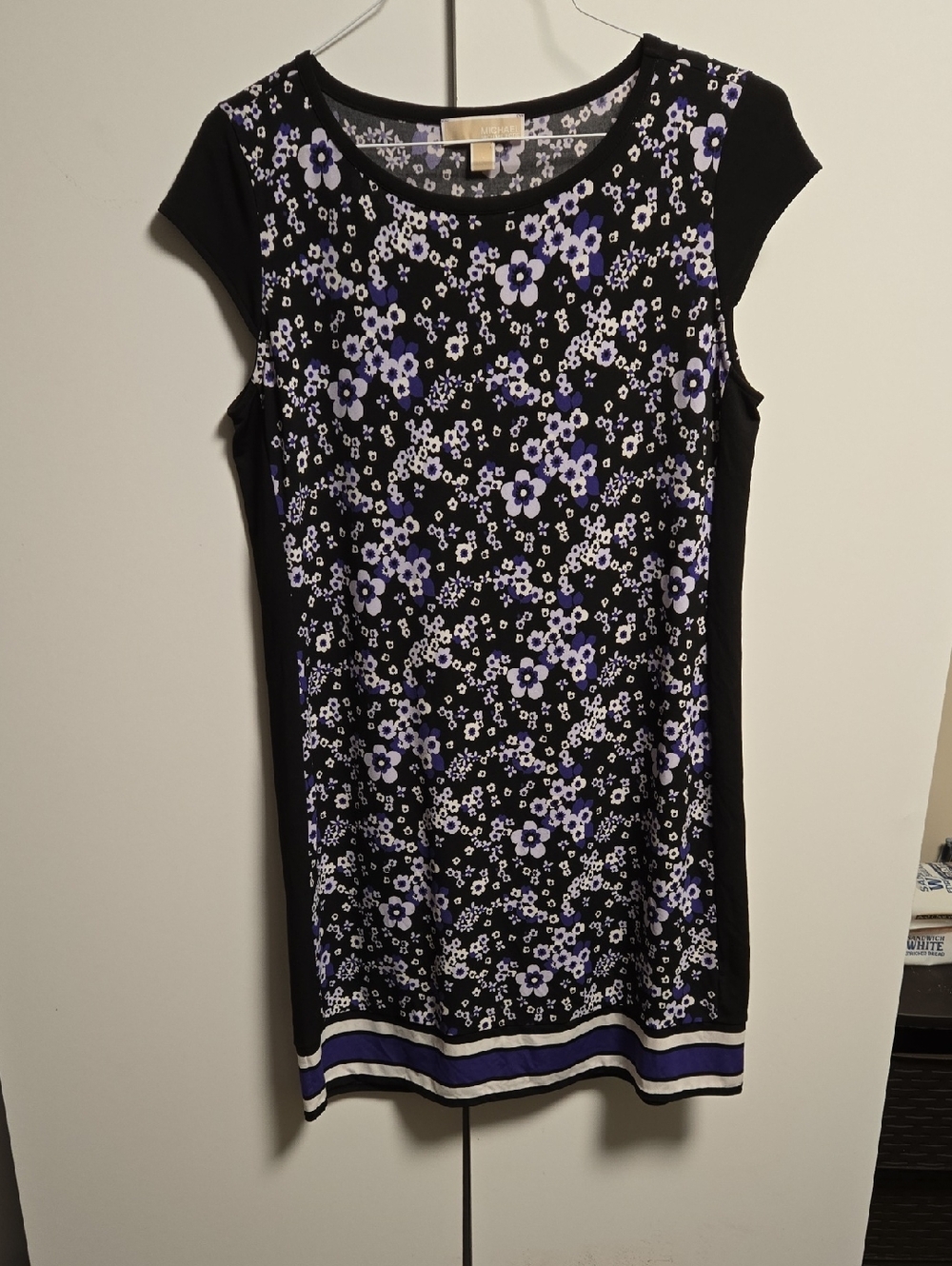Michael Kors Black Floral Shift Dress with Purple Accents